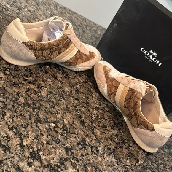 Coach Tan and Brown Monogram Suede Sneakers 8 - Picture 6 of 15